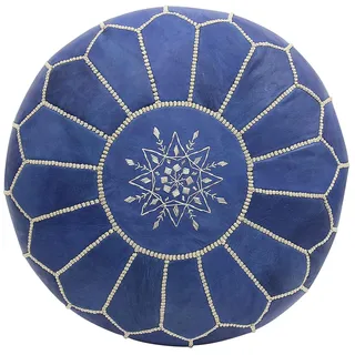 ALMADIH Leder Pouf Echtleder Sitzkissen Hell Blau Jeansblau - gefüllt geliefert - Robustes Leder Sitzpouf Handarbeit orientalische Ottoman Sitzsack Bodenkissen Fußhocker Lederkissen (Pouf Jeansblau)