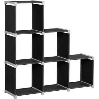 SONGMICS Bücherregal, 6-Würfel-Regal, DIY, Treppenregal, Organizer fürs Wohnzimmer, Aufbewahrungsregal fürs Schlafzimmer, Kinderzimmer, Badezimmer, für Spielzeug, Raumteiler, schwarz LSN63H