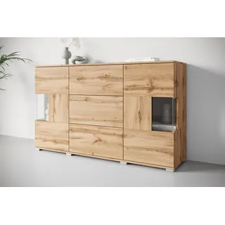 OTTO home Sideboard Kenia (1 St), Sideboard mit 3 Schubladen, 6 Fächern, Glastüren, Breite 150 cm beige
