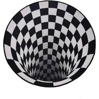 FANSU Runder Teppich, Schwarzer Weißer Vortex Druck 3D Optische Täuschung Moderner Anti-Rutsch Bodenmatte Home Schlafzimmer Büro Wohnzimmer Haustür Art Deco Teppich (Gitter,60cm)