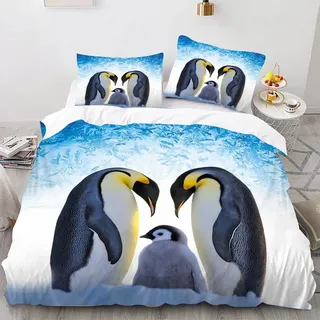 CHEFFS Pinguin Bettwäsche 135x200 Kinderbettwäsche Pinguin für Jungen Mädchen Biber Bettwäsche Set mit Pinguin 135 x 200 cm 3D Drucken Mit Reißverschluss (135 x 200 cm,1)
