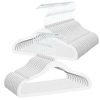 OGIVO Kleiderbügel Kinder Samt– 30er Set – Kinder Bügel aus Samt 30 cm – Samtkleiderbügel 360° drehbarer Haken - Kleiderbügel für Babys und Kleinkinder (Weiß)