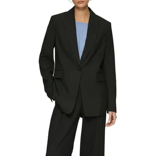 Longblazer S.OLIVER BLACK LABEL, Damen, Gr. 38, schwarz, Web, Obermaterial: 47% Polyester, 47% Viskose, 6% Elasthan. Futter: 100% Polyester, unifarben, klassisch, regular fit hüftbedeckend, Langarm mit Knöpfen, Blazer, im eleganten Look