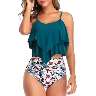 Genfien Bikini Sets für Damen Rüschen Zweiteiliger High Waist Shorts - M