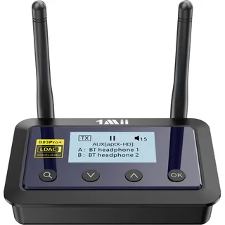 1Mii B03Pro+ HiFi Bluetooth 5.3 Sender & Empfänger mit OLED Display – LDAC & aptX HD/Low Latency Audio Adapter für TV & Stereoanlage, Optischer/RCA/AUX 3,5 mm Anschluss, Große Reichweite
