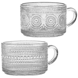 Vintage-kaffee- Und Teetasse Aus Glas, Stapelbar, Geprägt, Glaswaren Mit Henkel Für Latte, Joghurt, Cola