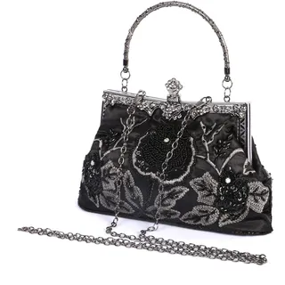 Beaface Damen Clutch Taschen, Floral Perlen Clutches für Frauen, Hochzeit Abend Clutch Tasche Stickerei Clutch Handtaschen für Frauen, Schwarz , One Size - Einheitsgröße