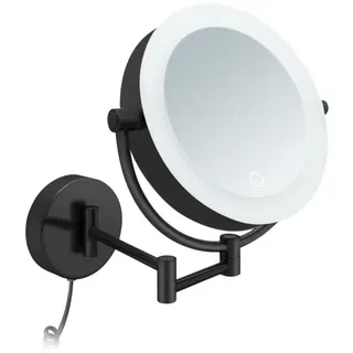 Libaro Kosmetikspiegel mit Beleuchtung und Vergrößerung TOKIO 2 seitig 5-fach / 10-fach XXL, Schminkspiegel mit Licht LED beleuchtet Wandmontage, extra groß schwarz
