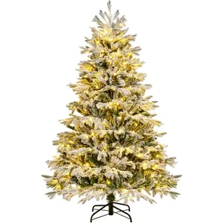 COSTWAY Künstlicher Weihnachtsbaum mit Schnee und Beleuchtung, 180 cm Tannenbaum mit 350 Warmweißen LED-Lichtern, 1022 gemischten Zweigspitzen, Christbaum, Kunstbaum Weihnachten, weiß-grün