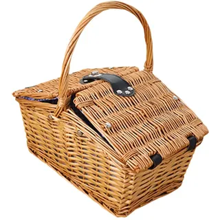 Fenteer Picknickkorb, handgewebter Korb, tragbarer Aufbewahrungskorb im Landhausstil mit Deckel und Griff