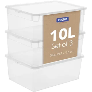 Rotho Aufbewahrungsbox 36 x 26 x 14 cm 3-tlg. transparent/weiß