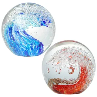 Dolltobe Glaskugeln für Heimdekoration, mundgeblasene Glas-Briefbeschwerer, Set mit 2 Stück, in Seeblau und Orange, dekorative Kugeln, Sammlerstück, einzigartige Bastelarbeiten
