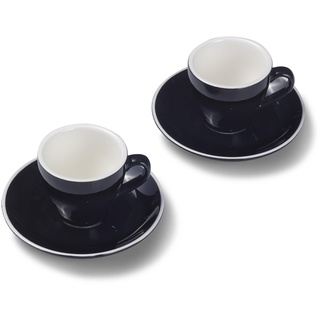 Terra Home 2er Espresso-Tassen Set - Schwarz, 90 ml, Glossy, Porzellan, Dickwandig, Spülmaschinenfest, italienisches Design - Kaffee-Tassen Set mit Untertassen