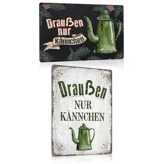 2er Set Retro Blechschilder mit Lustige Spruch - Draußen nur Kännchen - Nostalgie Kaffee Metallschild Bilder für die Küche - Kaffee Schild Poster Wanddeko Geschenk 20x30cm