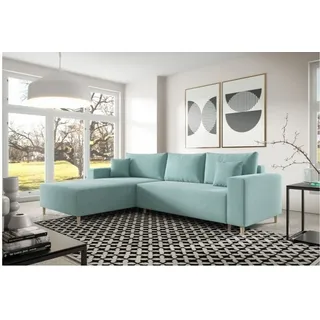 LW-Möbel Ecksofa Havana L – 290 x 180 cm | LINKS | L-Form Couch mit Schlaffunktion & Bettkasten | Kissen | Mint - Türkis