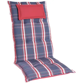 Homeoutfit24 Gartenstuhlauflagen Hochlehner, 4er Set, Blau-Rot-Kariert
