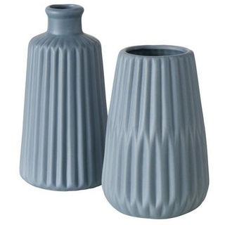BOLTZE Tischvase Deko Vase im 2er Set aus Keramik Mattes Design - Blau