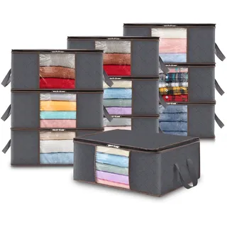 Lifewit 10 Stück 35L Aufbewahrungstasche, Unterbett Aufbewahrungsbox Kleideraufbewahrung, Faltbare Umzugskartons mit Klarem Fenster für Bettdecken Kleidung Decke T-Shirts Kleiderschrank, Grau