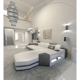 Ecksofa Design Couch Wohnlandschaft Prato L Form mit LED Beleuchtung Ledercouch