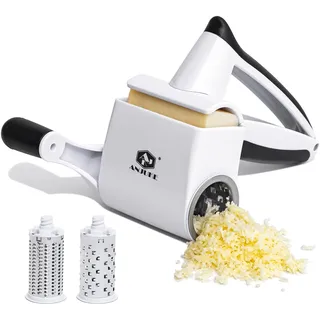 ANJUKE Parmesanreibe, Classic Käsereibe mit Kurbel, 2-in-1 Rotierende Rotary Käsereibe mit 2 Edelstahltrommel für müheloses Reiben von Hartkäse, Schokolade, Nüssen und vielem mehr. Spülmaschinenfest