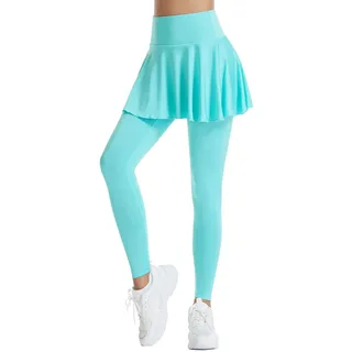 Tennisrock Damen Sporthose Laufhose mit Rock Yogahose Hosenrock high Waist Push Up Sport Leggings Lang Sportrock mit Hose Innentasche