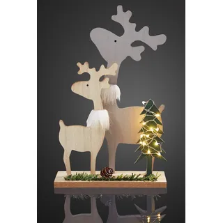 LED Deko Figur Rentier Holz Paar beleuchtet Winter Weihnachten Batterie warmweiß