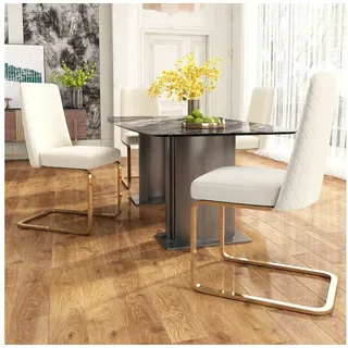 Flieks Freischwinger (Set, 4 St), 4er Set Esszimmerstühle Polsterstuhl Schwingstühle Samt, Metallbeine beige 45 cm x 88 cm x 52 cm