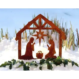 Famanu Gartenstecker Krippe - Edelrost Gartendekoration für Winter und Weihnachten