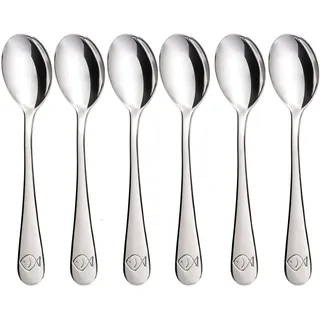 GRÄWE Edelstahl Kinderlöffel groß, 6 Stück, Serie Tiere, Fischmotiv