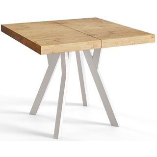Quadratischer Esszimmertisch RICO, ausziehbarer Tisch, Größe: 120-220X120X77 cm, Wohnzimmertisch Farbe: LANCELOT, mit Holzbeinen in Farbe Weiß