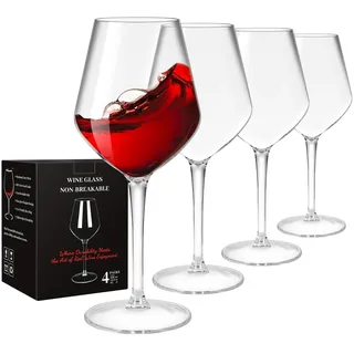 AMEITECH Weingläser-Set 4er-Set, 440 ml Unzerbrechliche Weingläser mit Stiel aus Kunststoff für Rot- oder Weißwein, BPA-frei, Wiederverwendbar für Camping im Freien, Partys, Hausbar