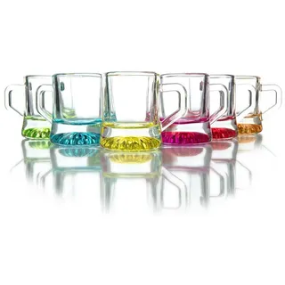 BigDean Schnapsglas 12 x Schnapsgläser Henkel farbig 3cl Shotgläser Spülmaschinenfest, Glas bunt