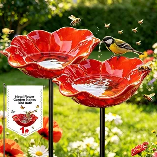 Vogeltränke Blume Gartenstecker Aus Metall Bienentränke, Blumengartenstecker Blumenform Winterfest Insektentränke Gartenfiguren Gartenstatuen Gartendeko Für Draußen (2PCS)