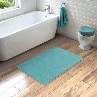 AKCILA Malmo Blau 80x150 cm Badteppich mit Glanz Rechteckig Flaumig Shaggy Badematten & Badteppiche Badezimmerteppich Bad Vorleger waschbar rutschfest Bathroom Rug dusche Teppich Badmatten
