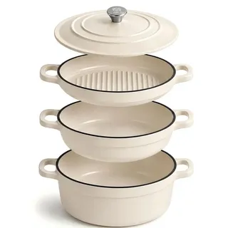 AHJ Gusseisen Topf-Set 4-tlg. Bräter + Grillpfanne