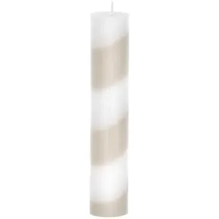 Stabkerze, gestreift, Beige/Weiß,4 x 20 cm, 226 g, Brenndaue