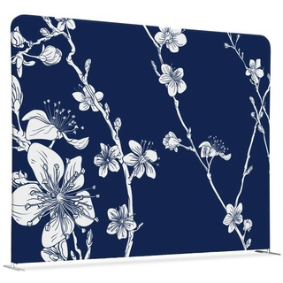 SHOWDOWN Displays Showdown Textil Raumteiler Basic - 150-150 Doppel Abstrakte Japanische Kirschblüte - Blau - Silberner Rahmen