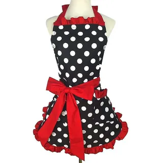 Niedliche Retro-schürze Mit Schwarzen Punkten Und Seitlichen Rüschen, Vintage-stil, Küchenschürze