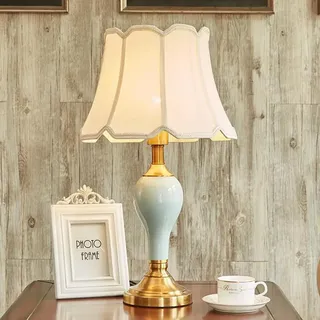 Mengjay Tischlampen,E27 Vintage Einfache Keramik Tischlampe Amerikanischen Land Stil Schlafzimmer Nachttischlampen Stoffschirm Moderne Studie Wohnzimmer Hotel Dekorative Schreibtischlampe. (A)