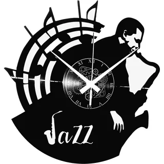 Instant Karma Clocks | Jazz Saxophon Musiker Design Wanduhr aus Musik-Schallplatte | Geräuschlosem Quarzwerk | Geschenkidee für Küche, Schlafzimmer, Wohnzimmer
