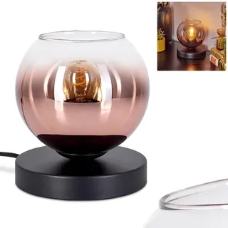 HOFSTEIN Tischleuchte Koyoto, Tischlampe aus Metall/Glas in Schwarz/Kupfer/Klar, Leuchte im Retro/Vintage-Design, (Ø 15 cm), Schalter am Kabel, E27, Wohnzimmer, Schlafzimmer, Esszimmer, Flur, Büro