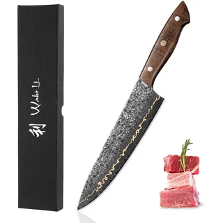 Wakoli Kawa Serie Damastmesser Chefmesser 20 cm mit Kupfereinlage – 67 Lagen Damaststahl mit VG-10 Stahlkern – Griff aus Ahornwurzelholz – Küchenmesser in Geschenkbox