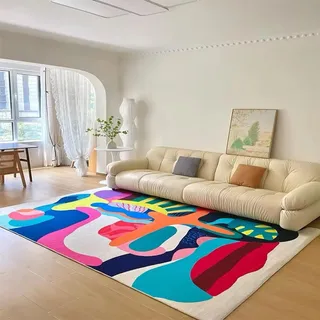 AUWUUA Maschinenwaschbarer Flächenteppich, 250 x 350 cm, bunt, niedriger Flor, Dopamin, abstrakt, ultradünn, rutschfest, geometrischer Teppich für Schlafzimmer, Kinderzimmer, Büro, Wohnzimmer