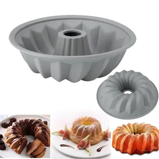 Lsydgn Gugelhupfform Silikon 21 cm Antihaft Backform Run Silikonbackform Kugelhupf Kuchen antihaftbeschichtet Tortenformen Silikon Kuchenform Backform für Gugelhupf,Grau