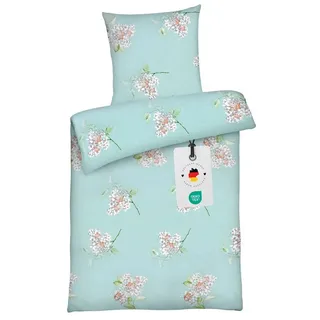 Carpe Sonno Bettwäsche Set 135x200 100% Baumwolle Renforce Bettbezug Blumen Mint geblümt, Renforce, 2 teilig, Florale Ganzjahres Bettwaren mit Frühling Sommer Motiv blau