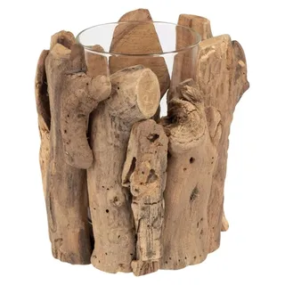formano Deko-Gefäß 16 x 18 cm Naturholz mit Glaseinsatz Braun rustikal