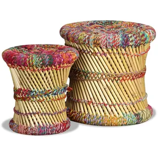 vidaXL Hocker mit Chindi-Details 2 Stk. Mehrfarbig