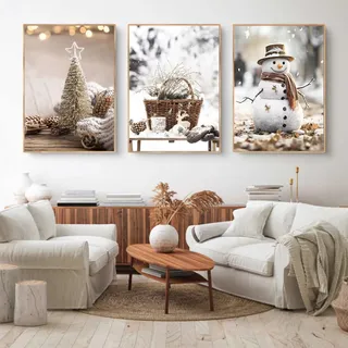 Ueiwffzo 3er Set Weihnachtsbilder Winter Deko - Exklusives Poster Set & Kunstdrucke ohne Rahmen, Weihnachten Leinwand Bilder Wand Deko für Wohnzimmer und Schlafzimmer (50 x 70 cm)