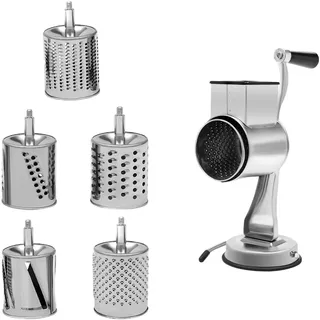 Küche Drehreibe, Edelstahl Trommelreibe Nussmühle, Trommelreibe Schnelleres Käsereibe Möhrenreibe Gemüseschneider mit 5 Trommelblättern, für Obst und Gemüse