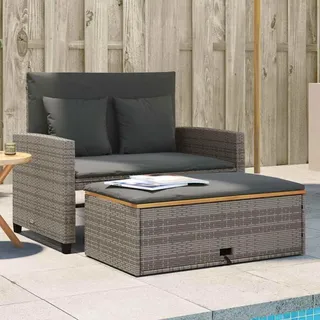 KKHOMEI Balkonmöbel Kleiner Balkon mit Schlaffunktion, Gartensofa 2 Sitzer mit Hocker, Balkon Lounge Klein, Rattan Sofa, Gartensofa mit Hocker mit Stauraum, ED2